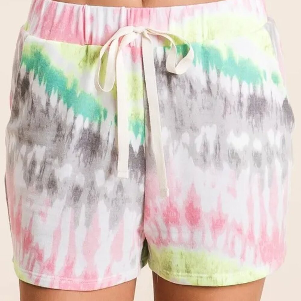 BiBi Tie Dye Print Shorts With Twill Tape Drawstring‎